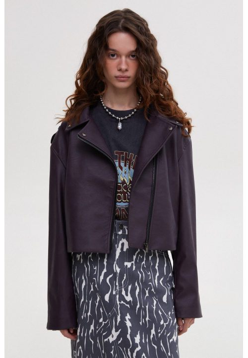 Crop biker jacket burgundy