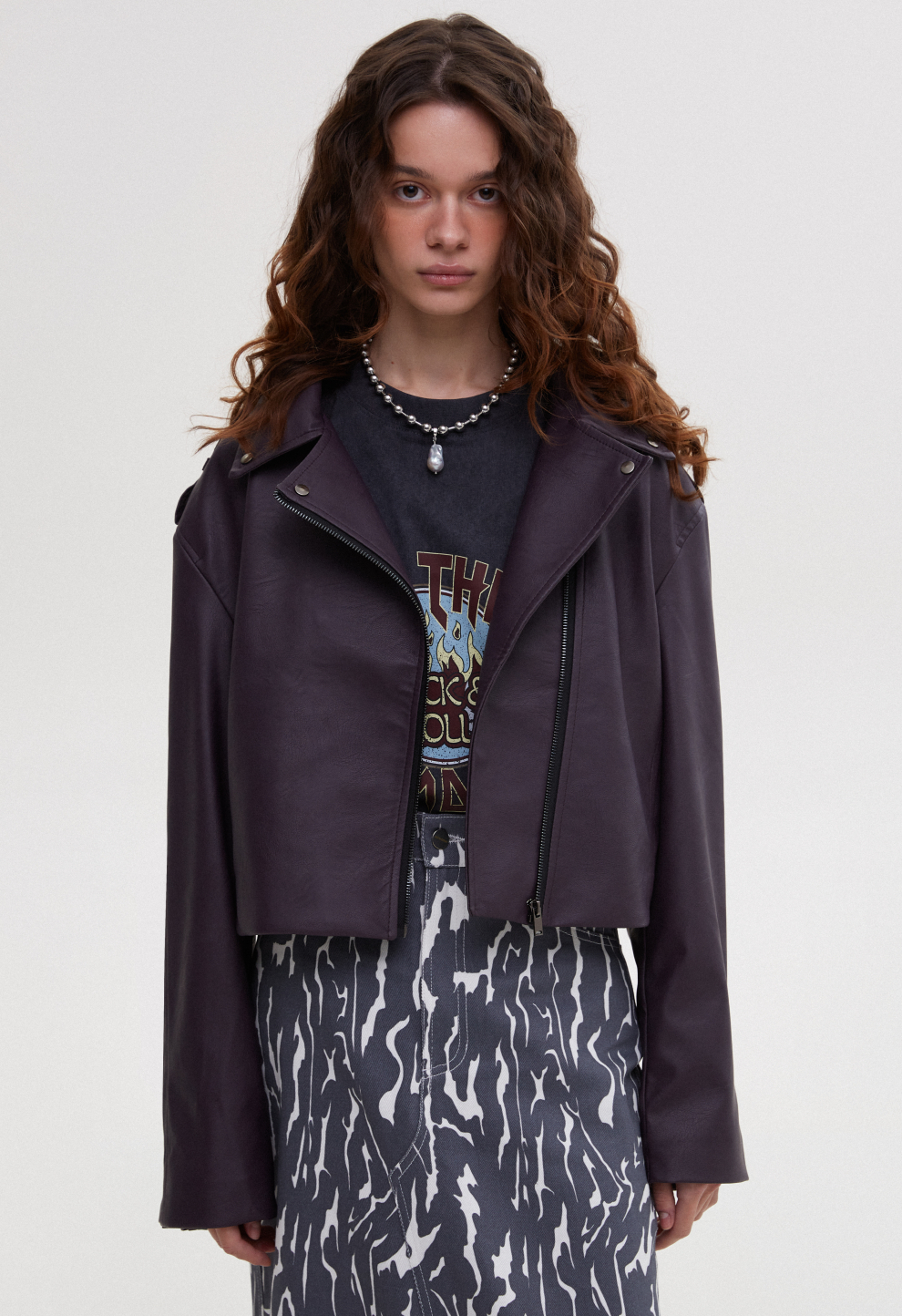 Crop biker jacket burgundy