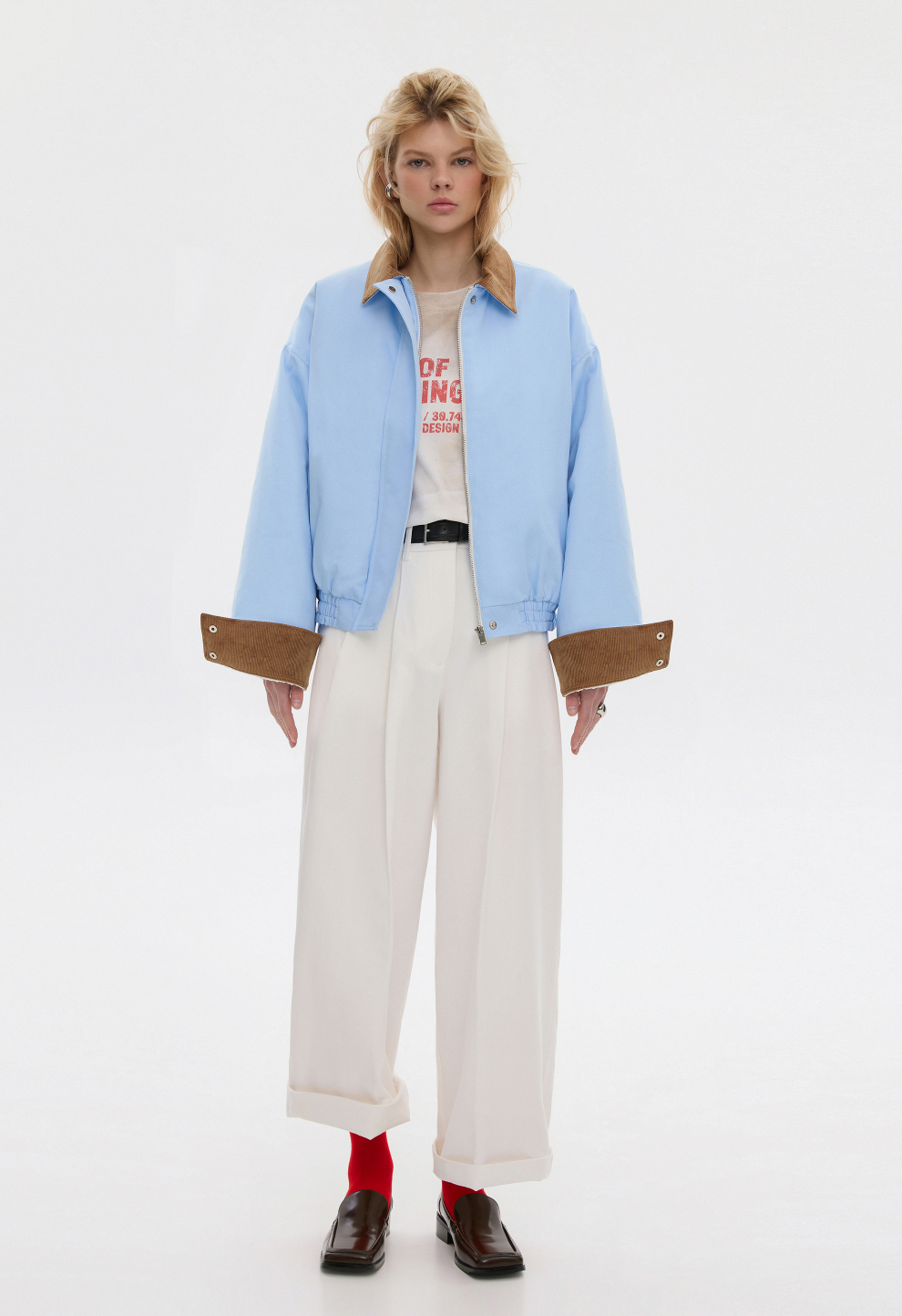 Women’s BEOMDSGN Light Blue Cropped Denim Bomber Jacket