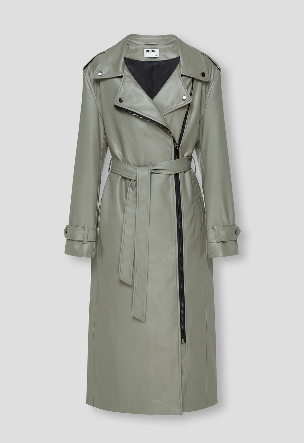 Eco-leather trench coat khaki