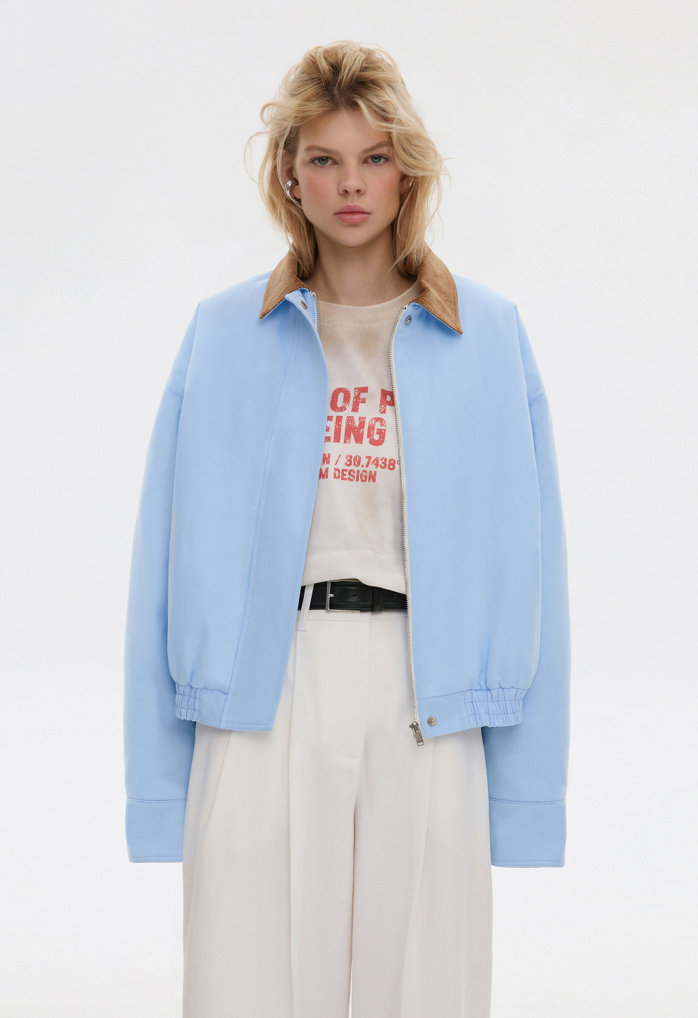 Women’s BEOMDSGN Light Blue Cropped Denim Bomber Jacket