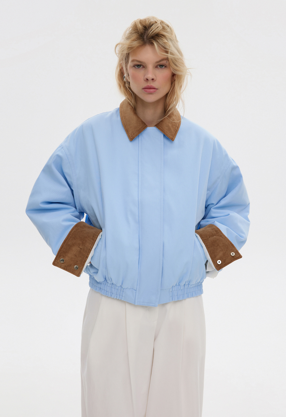 Women’s BEOMDSGN Light Blue Cropped Denim Bomber Jacket