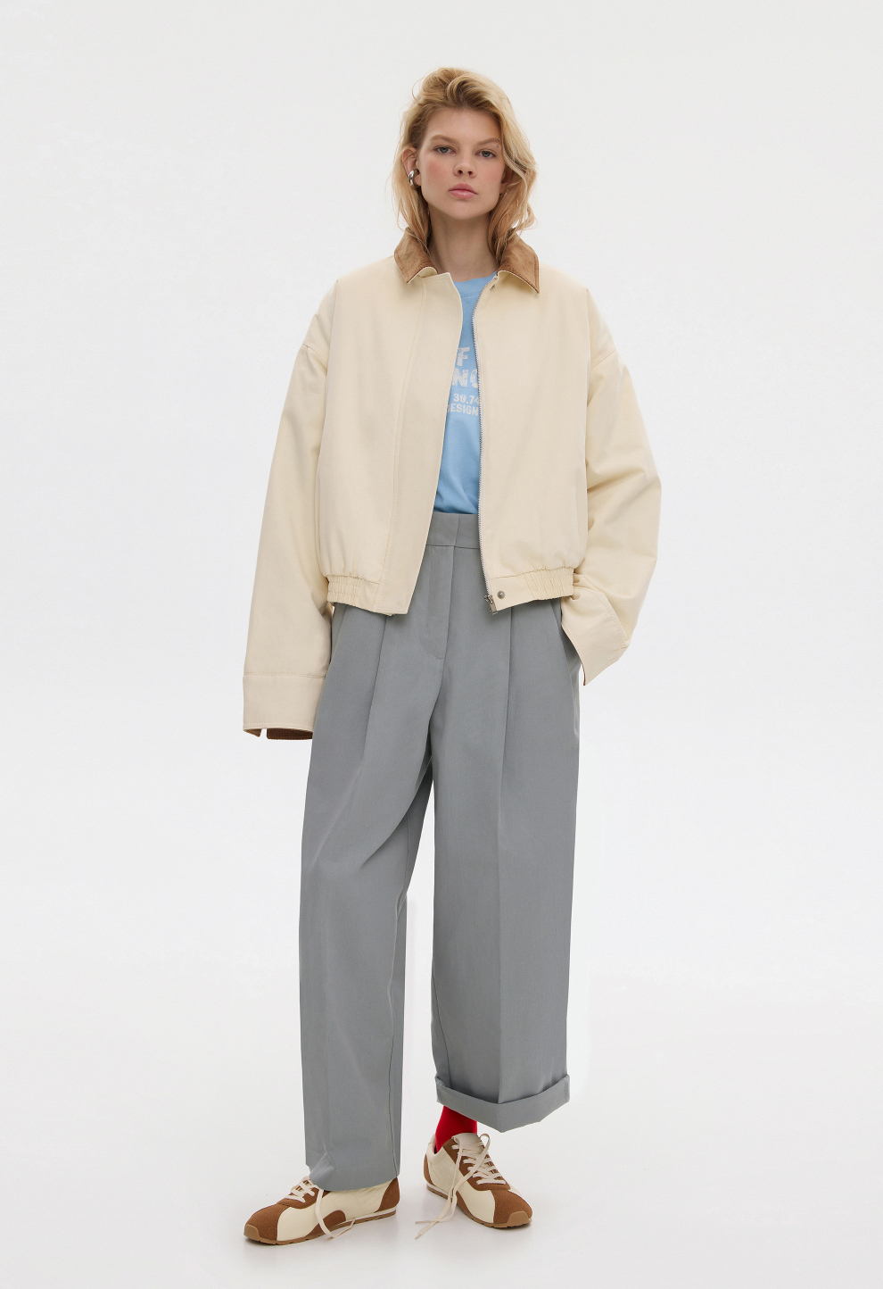 Women’s BEOMDSGN Cream Cropped Denim Bomber Jacket
