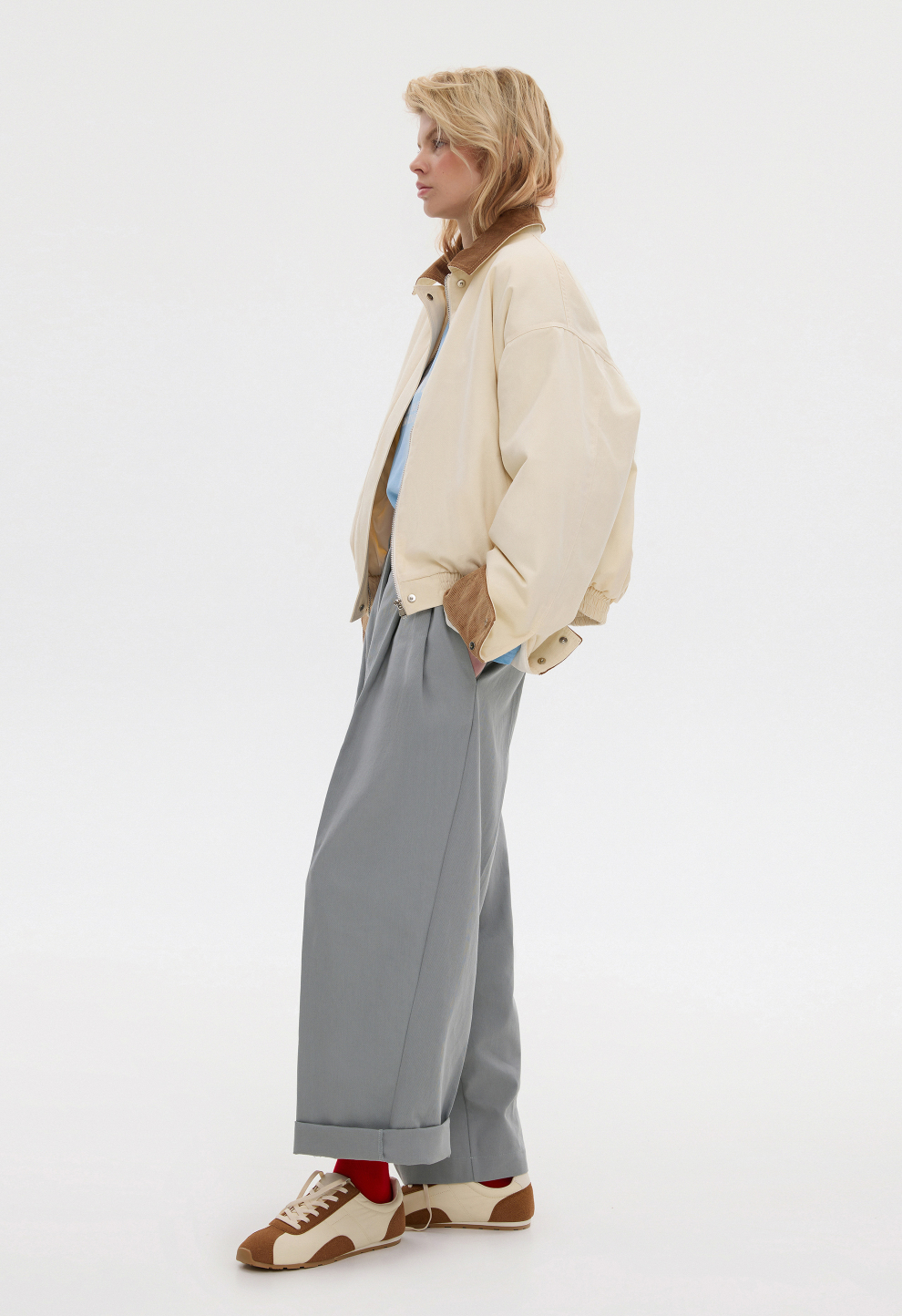 Women’s BEOMDSGN Cream Cropped Denim Bomber Jacket