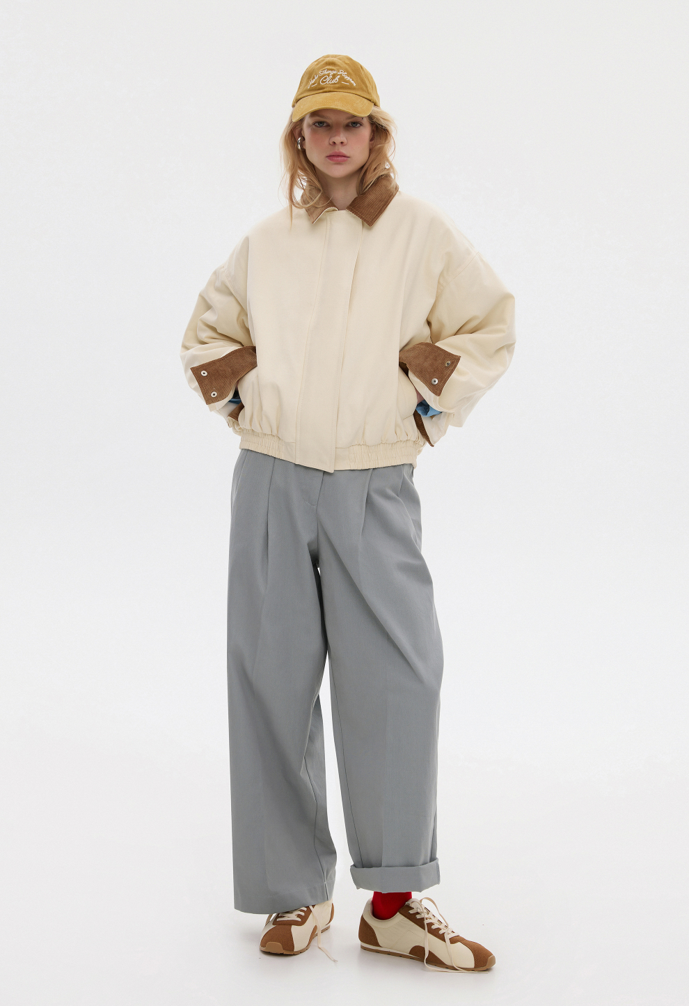 Women’s BEOMDSGN Cream Cropped Denim Bomber Jacket