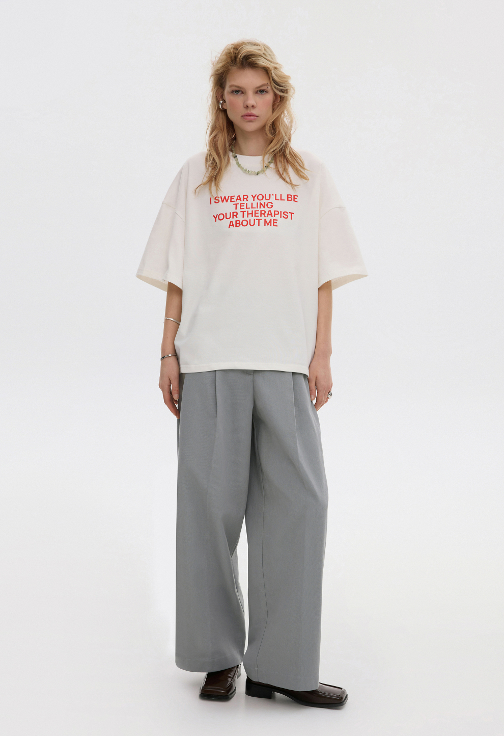 Women’s BEOMDSGN Oversized Off-White THERAPIST T-Shirt