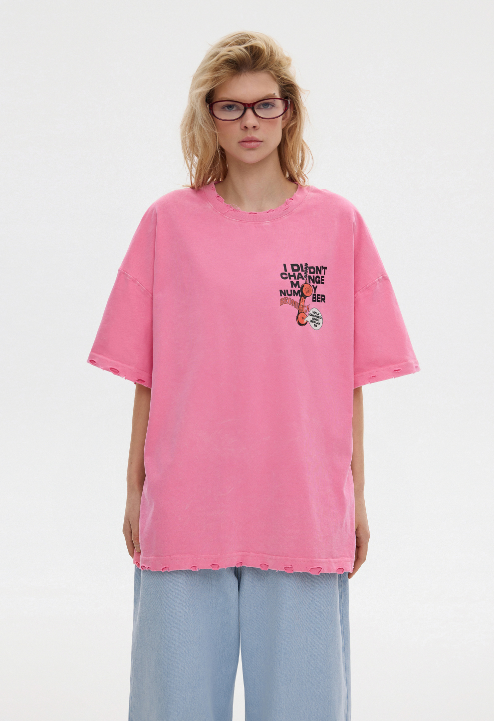 Women’s BEOMDSGN Oversized Pink Washed PHONE T-Shirt