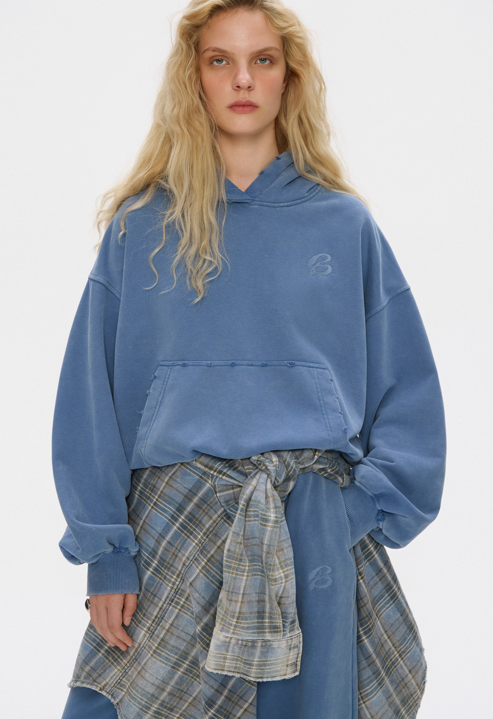 Жіноче худі оверсайз у синьому vintage wash кольорі