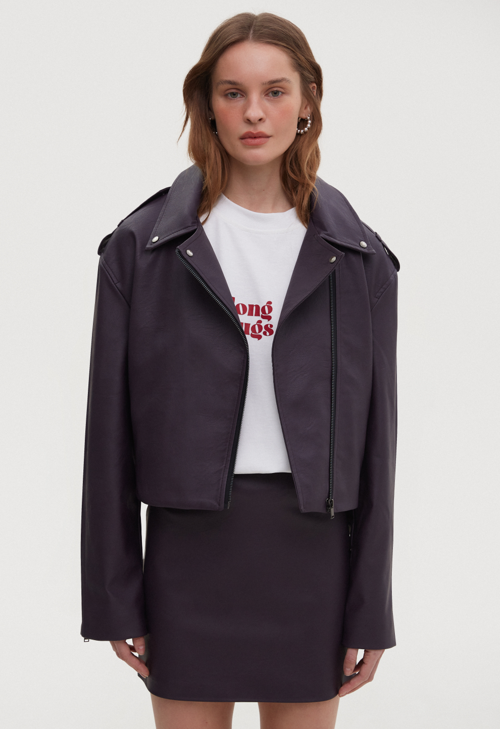Crop biker jacket burgundy