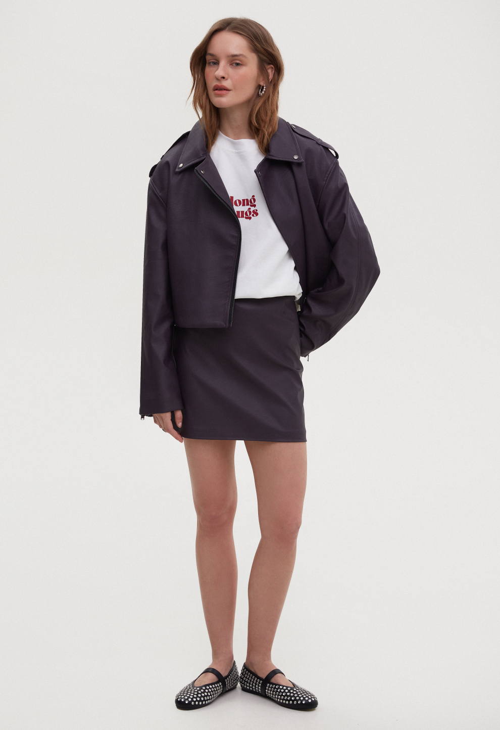 Crop biker jacket burgundy