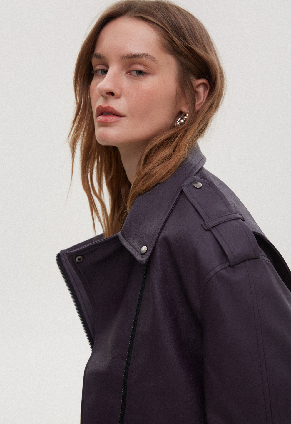 Crop biker jacket burgundy
