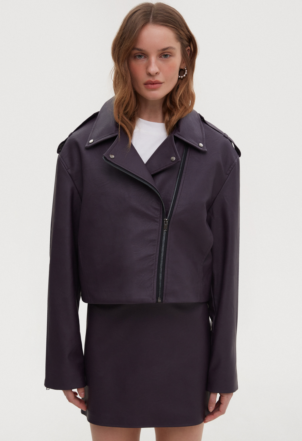Crop biker jacket burgundy