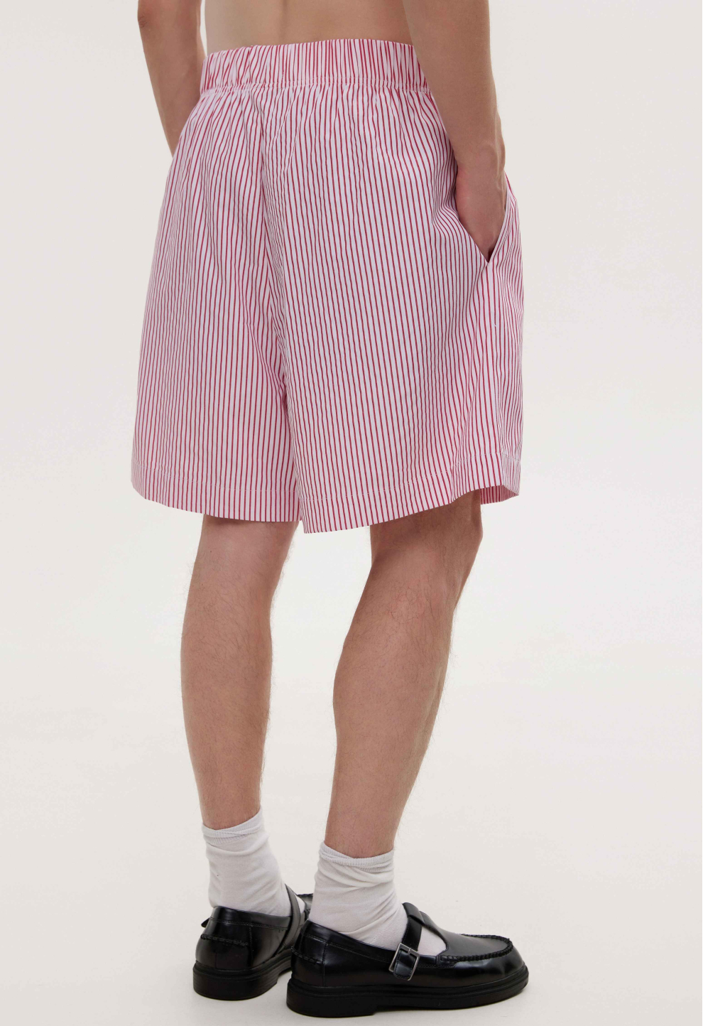 Red and white striped cotton shorts