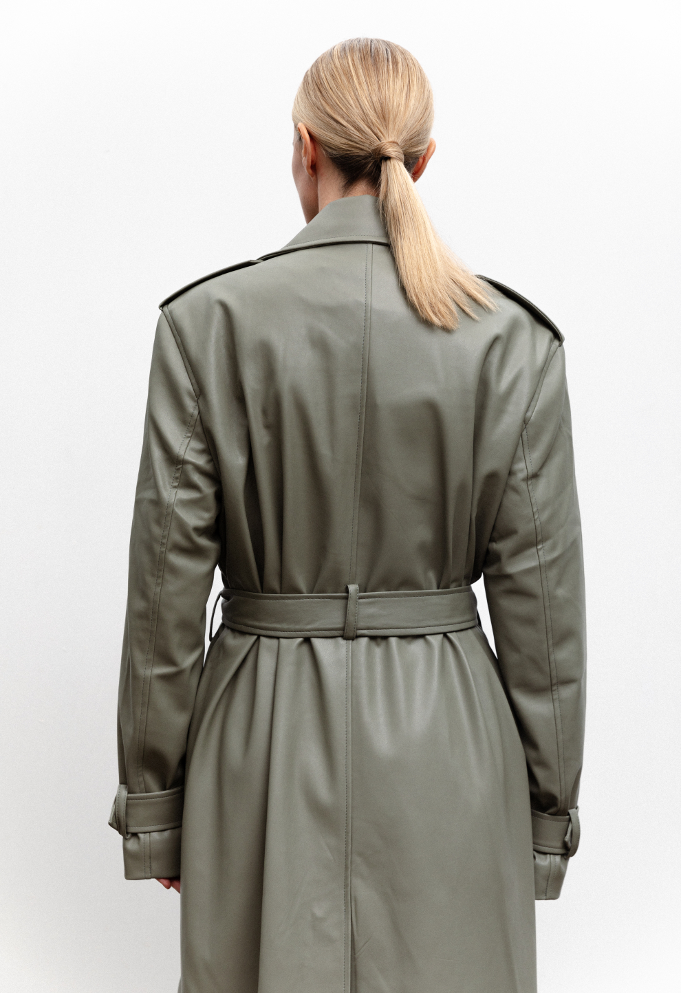 Eco-leather trench coat khaki