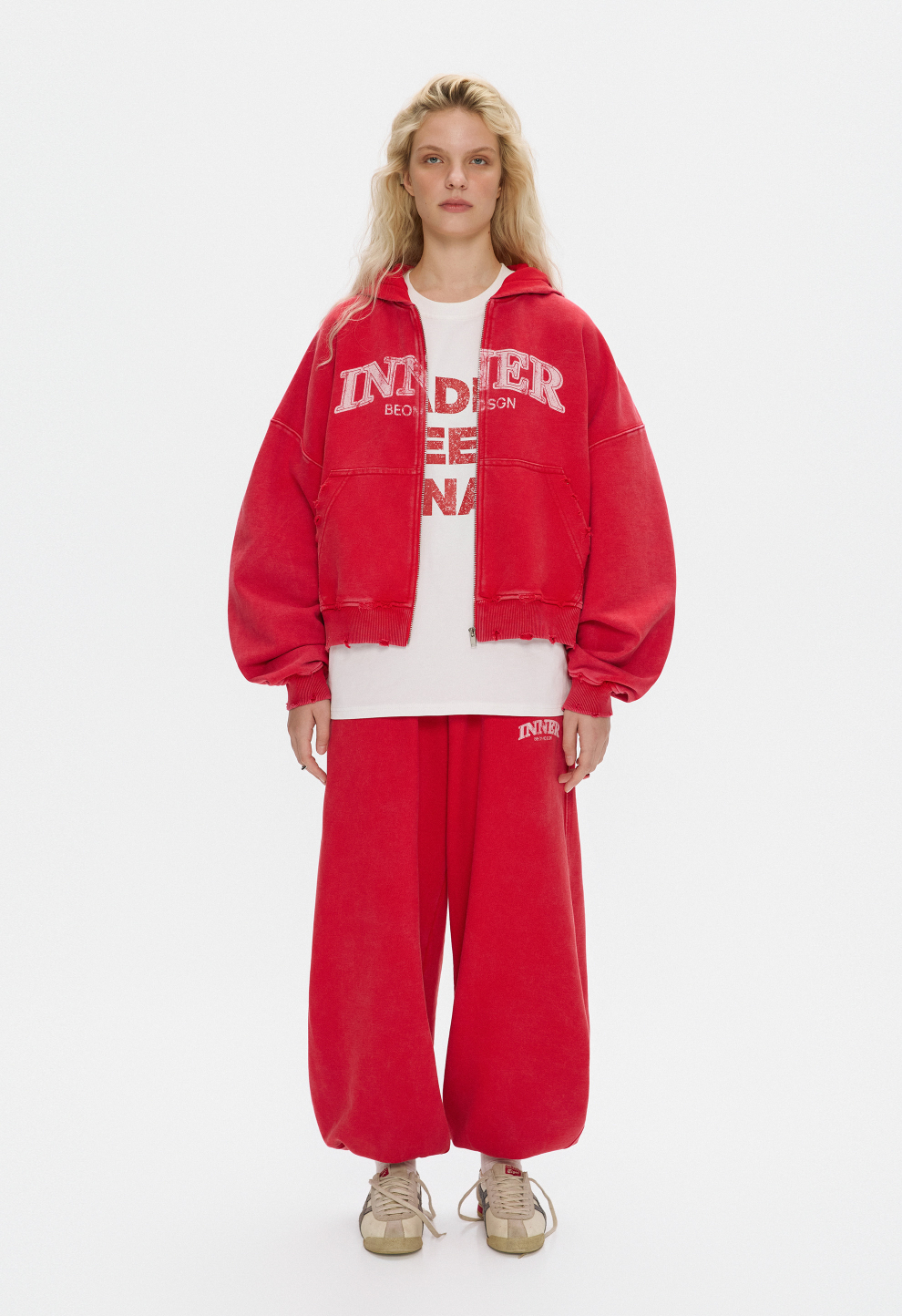 Жіноче зіп-худі Inner у червоному vintage wash кольорі