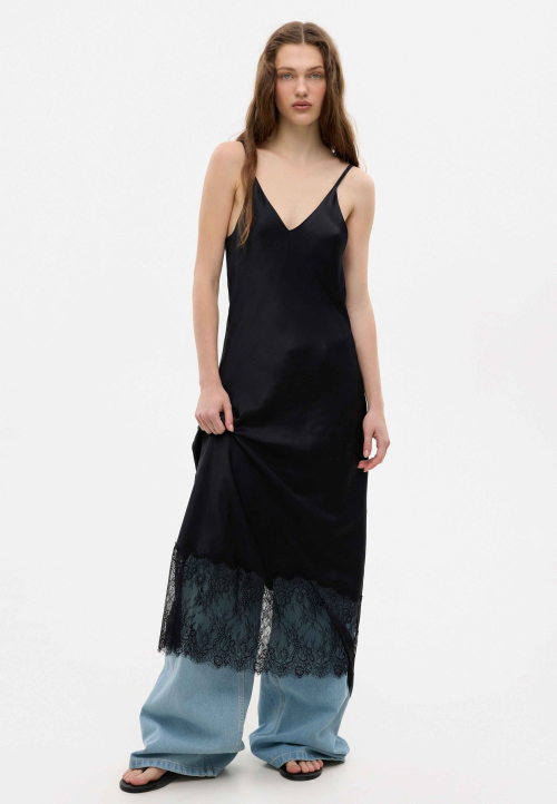 Сукня сатинова чорна з мереживом