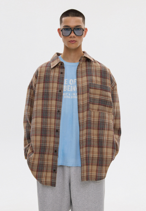 Cорочка oversize клітинка бежева