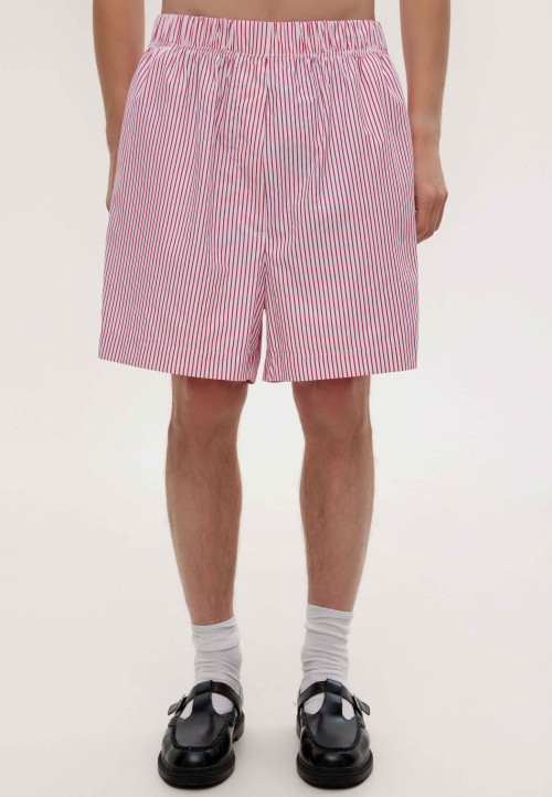 Red and white striped cotton shorts