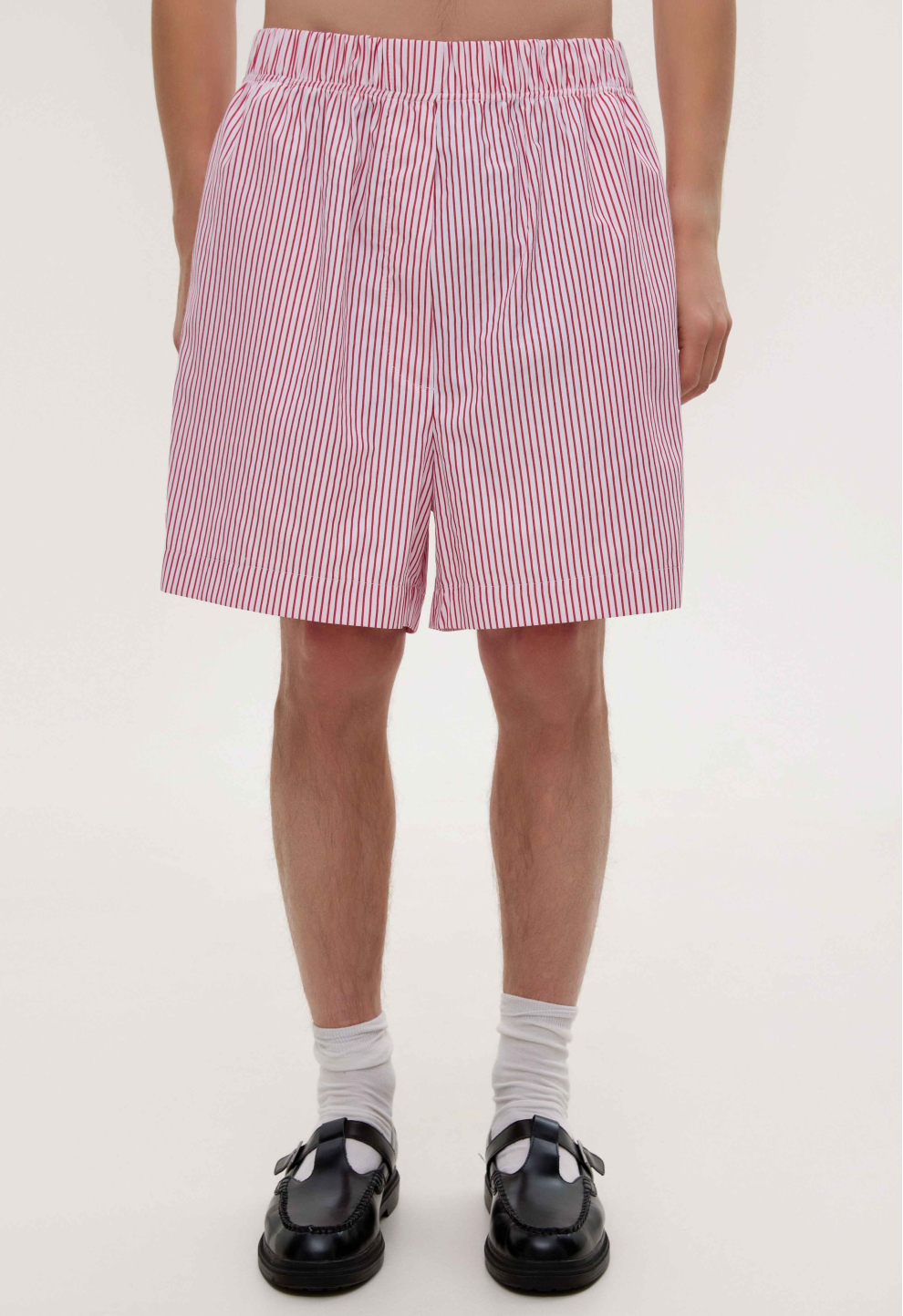 Red and white striped cotton shorts