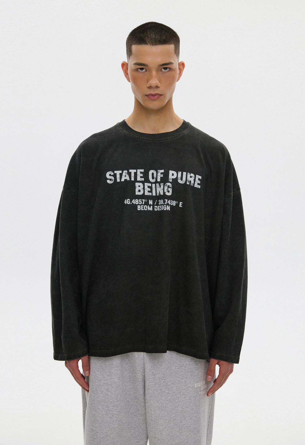 Чоловічий лонгслів BEOMDSGN oversize чорний варений STATE OF PURE