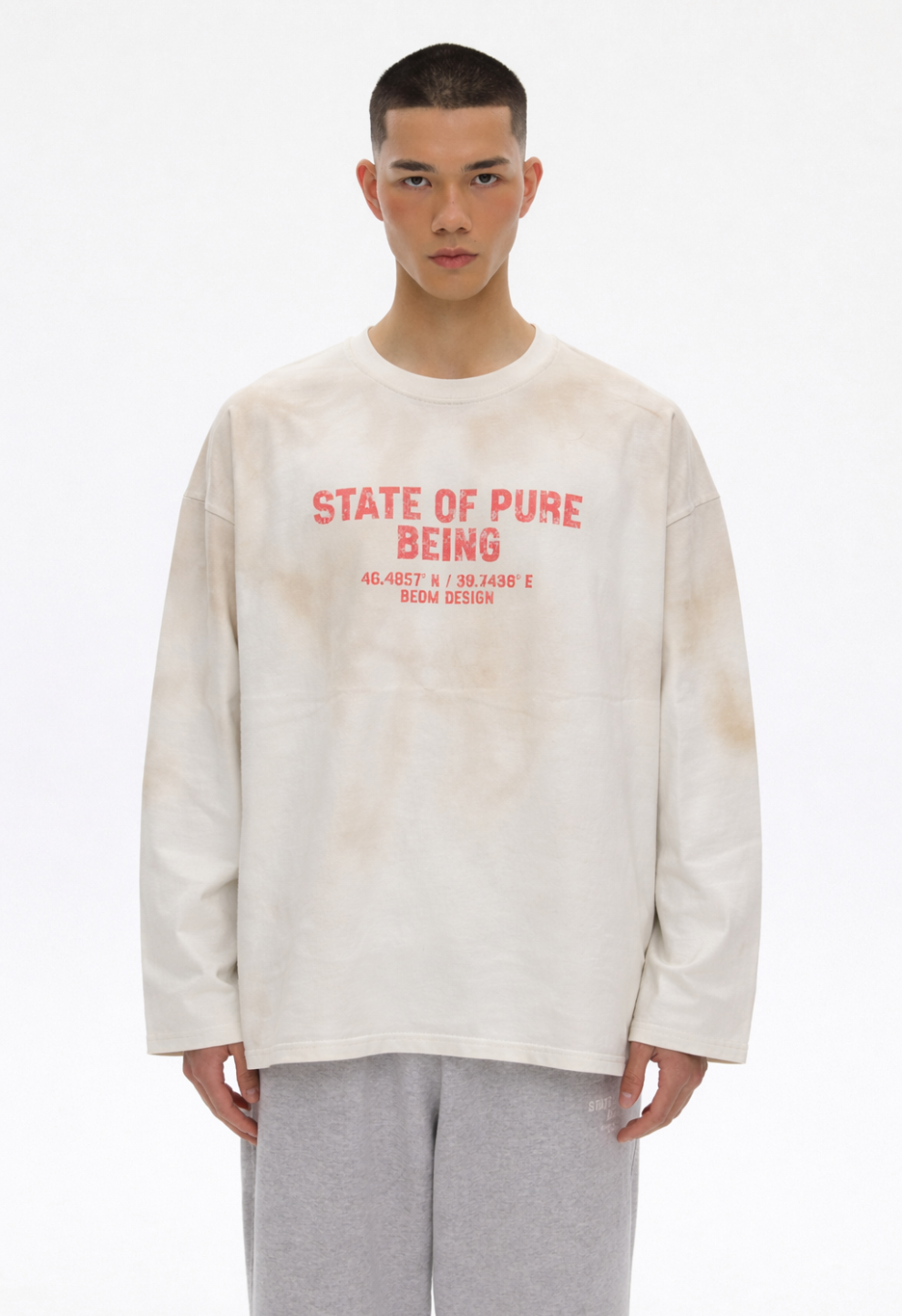 Чоловічий лонгслів BEOMDSGN oversize молочний варений STATE OF PURE