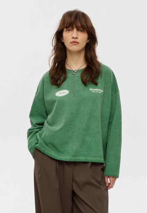 Лонгслів оверсайз вкорочений зелений Hidden