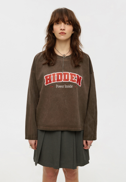 Лонгслів оверсайз вкорочений коричневий Hidden
