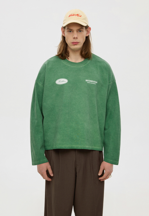 Лонгслів оверсайз вкорочений зелений Hidden