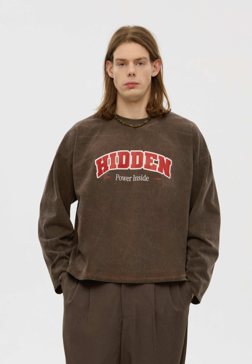 Лонгслів оверсайз вкорочений коричневий Hidden