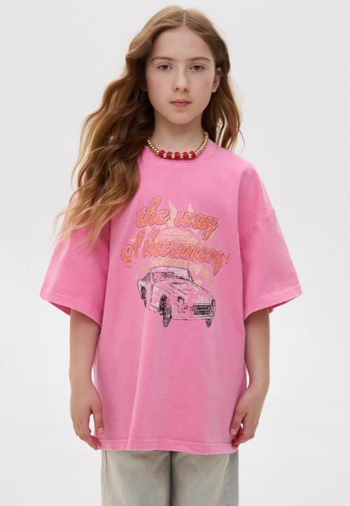 Футболка оверсайз "CAR" рожевий вінтаж