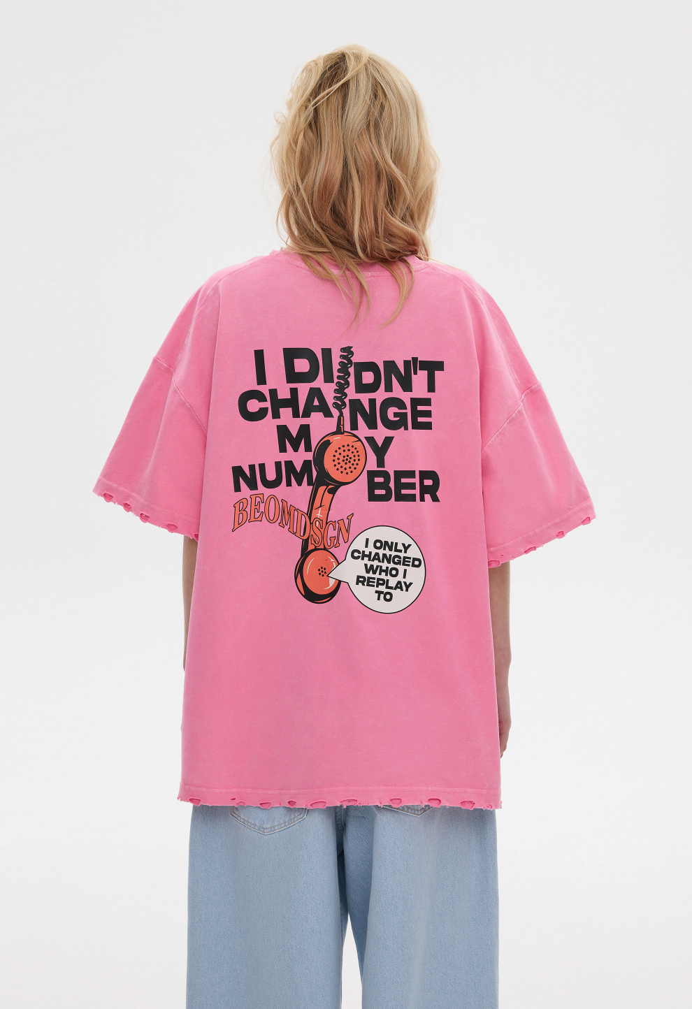 Women’s BEOMDSGN Oversized Pink Washed PHONE T-Shirt