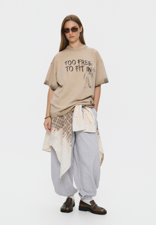 Футболка оверсайз vintage wash бежева TOO FREE