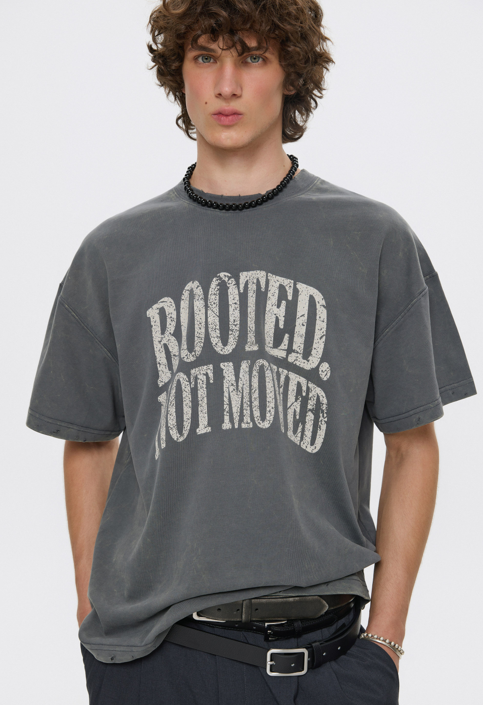 Чоловіча футболка оверсайз Rooted у сірому vintage wash кольорі