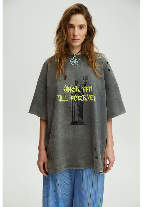 Футболка оверсайз графітова виварена Forever