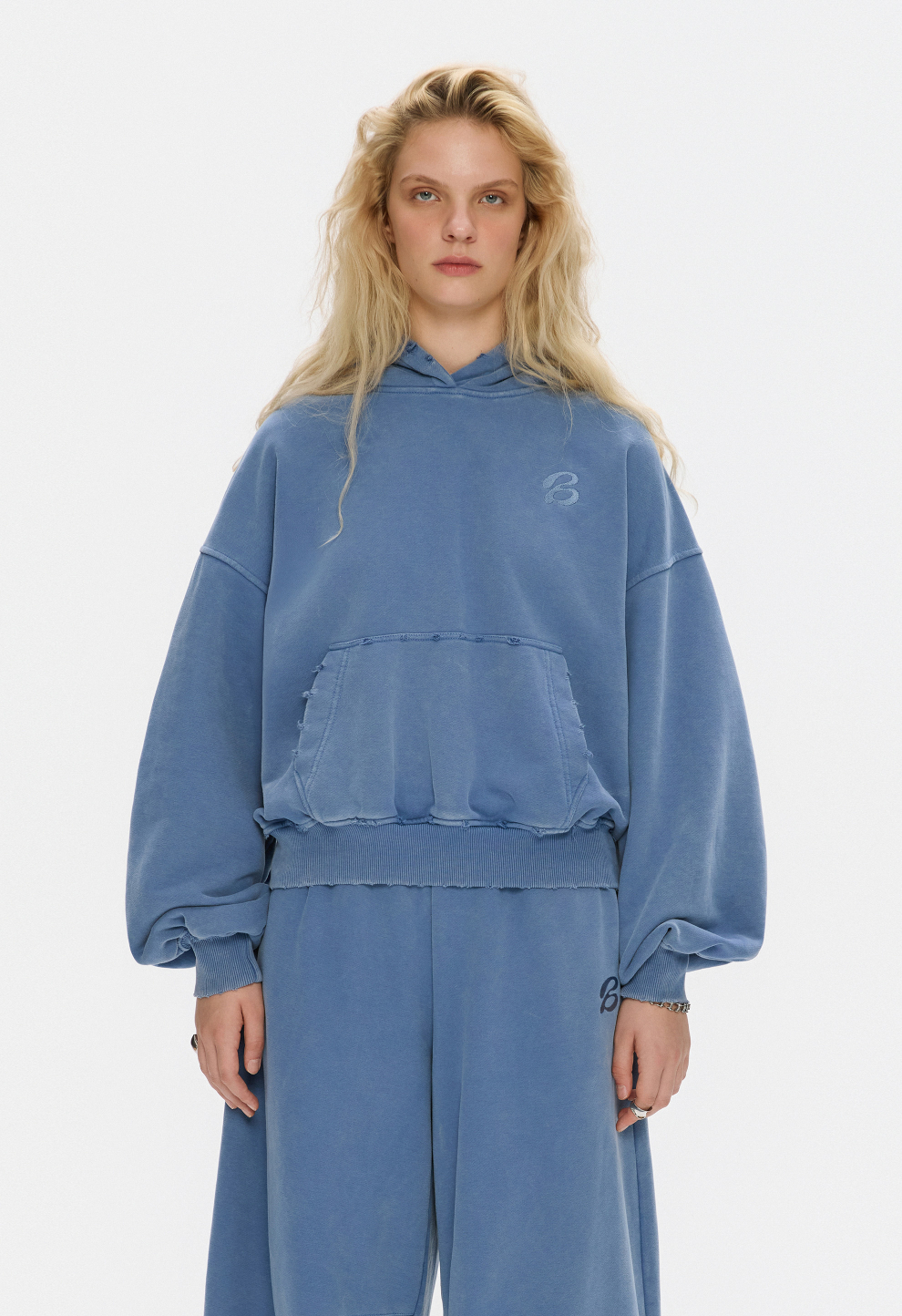 Жіноче худі оверсайз у синьому vintage wash кольорі
